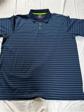 Men's Foundry Navy Polo Shirt with Light Blue Stripes Size 3XLT